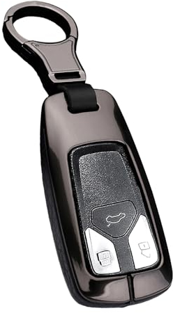 HIBEYO Autoschlüssel Hülle für Audi Schlüsselbox Smartkey Autoschlüssel Schlüsselhülle Cover für Audi A4L A6L A8 Q5 Q7 TTS TT Schutzhülle Autodekoration Schlüsselbund Leder 3 Tasten-Schwarz
