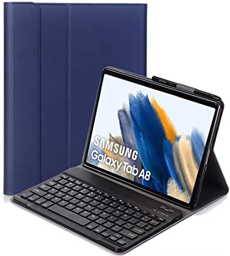 YHFZR Funda Teclado Español Ñ para Samsung Galaxy Tab A8 2021, Español Slim Teclado Keyboard Case con Magnético Desmontable Inalámbrico Bluetooth para Samsung Tab A8 SM-X200/205 10,4 Pulgada, Azul