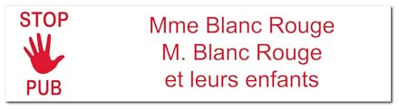 Plaque gravée pour nom boîte aux lettres STOP PUB autocollante 10x2,5cm personnalisée 1 à 3 lignes Blanc écriture Rouge
