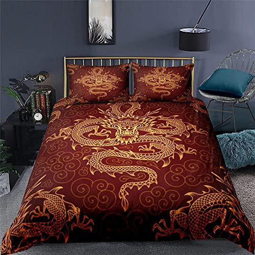 LUYAPOND Housse de Couette 220x240 Dragon Chinois, Parure de Lit 3 Pièces avec Hypoallergénique Housse de Couette et 2 Taies d'oreiller 65x65 cm pour Ado Adulte