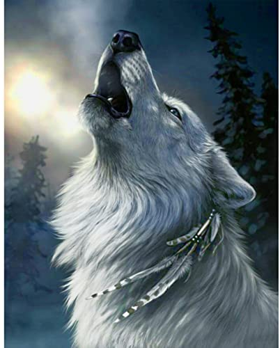 MXJSUA Diamond Painting Erwachsene Wolf 5D Diamant Painting Bilder Erwachsene Wolf Diamond Painting Wolf Diamond Painting Bilder Set Wolf Diamond Painting-Wolf in der Nacht Diamant Malerei 30X40 CM