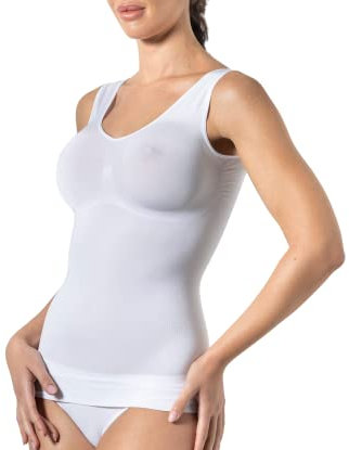 Risalti Canotta Donna Modellante Spalla Larga - Canotte, Canottiere in Morbida Microfibra Contenitive, Shapewear Senza Cuciture Traspirante - Made in Italy