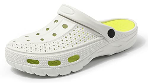 INMINPIN Clogs Herren Pantoletten Sommer Hausschuhe Damen rutschfest Atmungsaktiv Strand Sandalen Gartenschuhe, Weiß Grün, 44/45 EU(290)