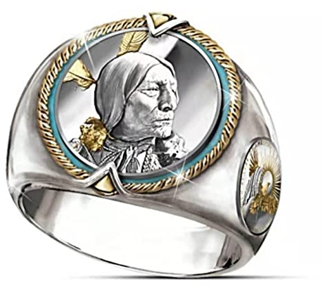 DOOLY Memorial American Indian Chief Hip Hop Pirate Eagle Ring Western Ethnic Cowboy Style Herrenring