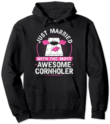 Just Married, Cornhole Wedding Ehe Partner Wife Pullover Hoodie