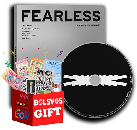 LE SSERAFIM - FEARLESS [Monochrome Bouquet ver.] (1st Mini Album) Album+BolsVos K-POP eBook (21p), 3EA BolsVos Stickers for Toploader, Photocards