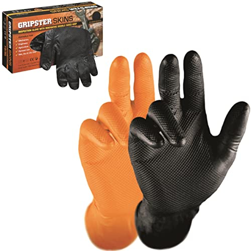 Solidstar Grip Skins - Guantes desechables de nitrilo, guantes de nitrilo, color negro/naranja, talla 7 (S) - 12 (XXXL), caja de 50 unidades (8 (M), color negro