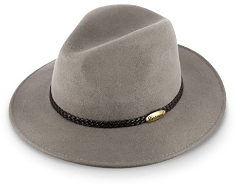 fiebig Casual Traveller Wollfilzhut | Crushable & Waterproof Rollhut mit geflochtener Lederbandgarnitur (61-XL, Hellgrau)