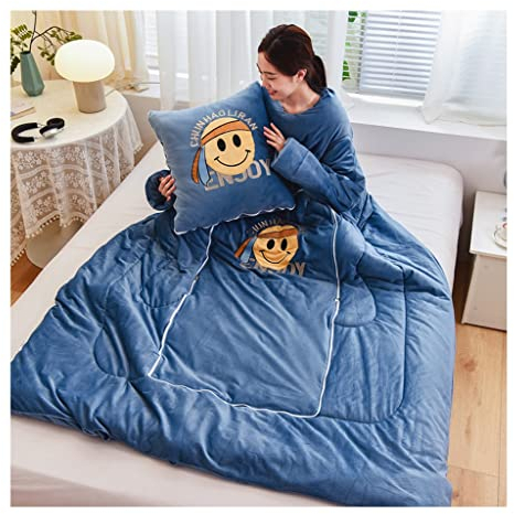 Wearable quilts with sleeves Wearable Lounge Comforter With Two Sleeves And Back Zip Cozy Plush TV Portable Blanket, Throw Pillow Wrap For Bed Sofa And Couch (Size : 150x200cm)