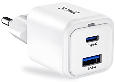 ZIKE Caricatore USB C da 35 W, PD&QC 3.0 a 2 porte, adattatore di ricarica, USB-C e USB-A, alimentatore di rete per iPhone 16/15/14/13 Pro Max, iPad, Samsung Galaxy S23, Google Pixel 8 7 6