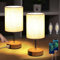 Lightess 2er Set Nachttischlampe USB Touch LED Tischlampe Dimmbar Modern Vintage mit Holz Basis Retro Stoffshirm mit E14 Glühbirne Warmweiss für Wohnzimmer Schlafzimmer Tisch Kinderzimmer, Beige
