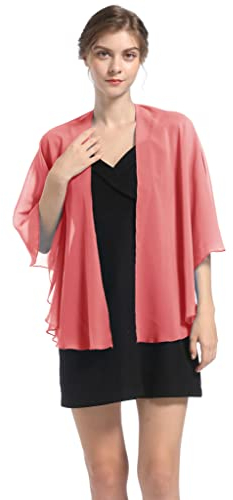 Baoqiya Chiffon-Abendschal, Schal, Hochzeit, Schals und Wraps für Frauen, Party, Brautkleid zu besonderen Anlässen, Koralle, Einheitsgröße