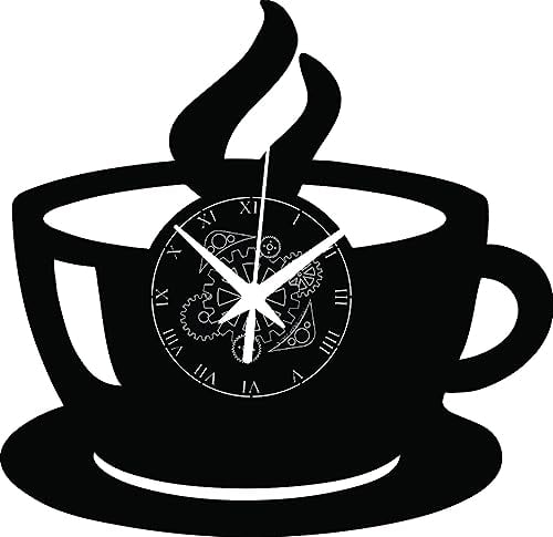 Instant Karma Clocks Vinyl Wall Clock ➤ Coffee Shop Mug Cup Time, Home Kitchen Decor, Black, Ø12inch