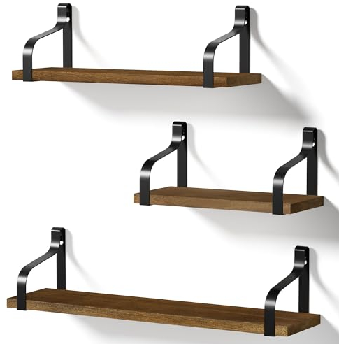 Love-KANKEI Wandregal Holz Dunkelbraun Regal Wand Küchenregal Hängend Schweberegal Holzregal U-Form 3er Set, Ideal für Badezimmer Kinderzimmer Wohnzimmer Küche, Länge 43/33/23cm