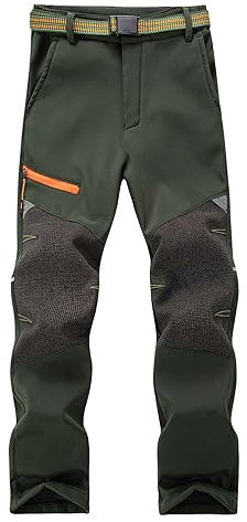 Echinodon Pantaloni softshell per bambini, imbottiti, impermeabili, antivento, per bambini, per attività all'aria aperta, per lo sport, il tempo libero, l'autunno e l'inverno, Verde militare, 146