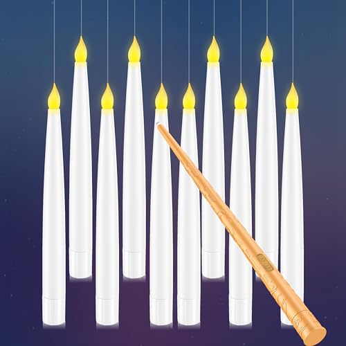 Tyreses 11 Stück LED Kerze mit Zauberstab Fernbedienung, Halloween Deko Flackernde Schwimmende Kerzen Flammenlose Batteriebetriebene Kerze, Hängende Kegelkerze für Halloween Weihnachten Dekoration