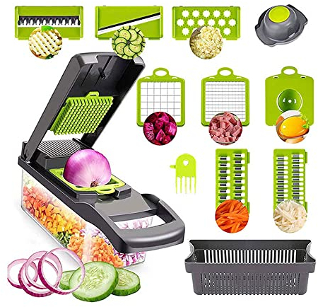 Vegetable Chopper1 2 in 1 20 Piece, Multifunctional Slicer Dicer Household Kitchen Accessories Manual Julienne Grater Mandolin Cutter for Onion, Garlic, Carrot, Fruit, Salad, Kitchen Tool and Gadget.
