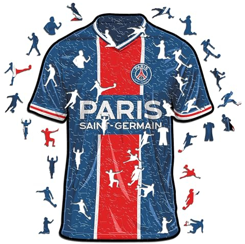 Iconic Puzzles, PSG Jersey, offizielles Produkt, Holzpuzzle für Erwachsene und Kinder, 100% nachhaltiges Holz, Größe L, 500 Stück