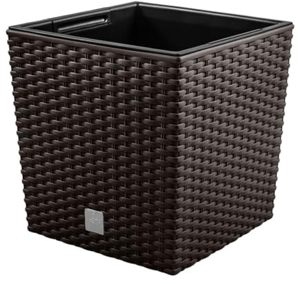 magubo Pflanzkübel in Rattan-Optik, inkl. Einsatz, quadratisch - Übertopf Groß für Haus und Garten, Moderner Blumentopf, Blumenkübel in Premium-Qualität (Braun, 325)
