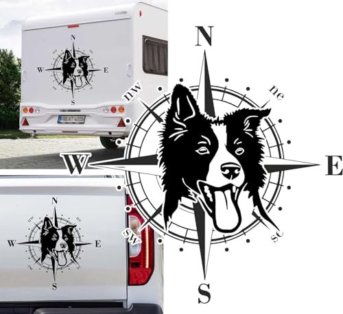 Rakelfix Border Collie Kompass Aufkleber Apassbar Wohnmobil Auto Autoaufkleber Sticker Kompassrose Windrose Camper