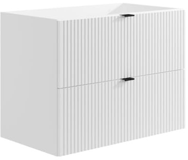Vente-unique-Mueble Flotante para Lavabo Estriado - Blanco - Ancho 80 cm - ZEVINI