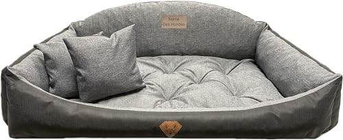 Dogs4Life Waschbar Orthopädisches Hundebett Hundekissen Hundesofa Hundekorb für Kleine Mittelgroße Grosse Hunde S - XXL Personalisiert mit Namen (S, Ekoleinen)