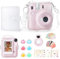 Rieibi Zubehör für Fujifilm Instax Mini 12, Geschenkpaket enthält transparente Instax Mini 12 Hülle mit Gurt, Mini-Fotoalbum, Selfie-Spiegel, DIY-Aufkleber, Farbfilter (ohne Kamera) – Rosa