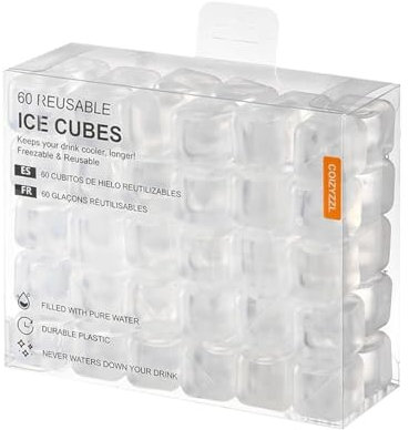 COIZYZZL Reusable Ice Cubes - Quick Freeze Clear Plastic Square Ice cubes With Resealable Bag Pack Of 30/60 (60, Clear)