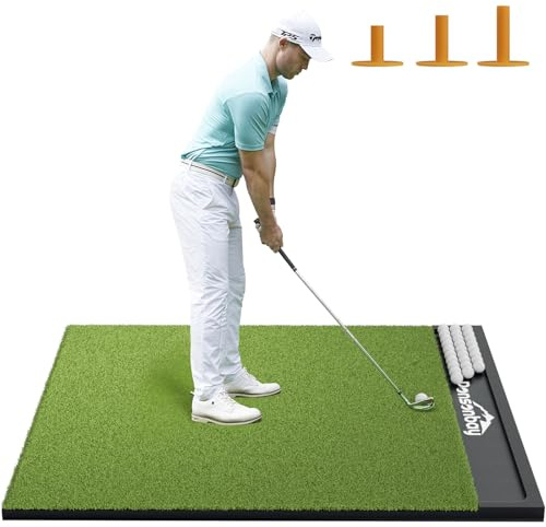 Integrated 5x4ft 6x4ft & 6x5ft 26mm-31mm Golf Mat with Ball Tray, Thickening Golf Mats Practice Outdoor & Indoor Artificial Turf Matt with 3 Tees