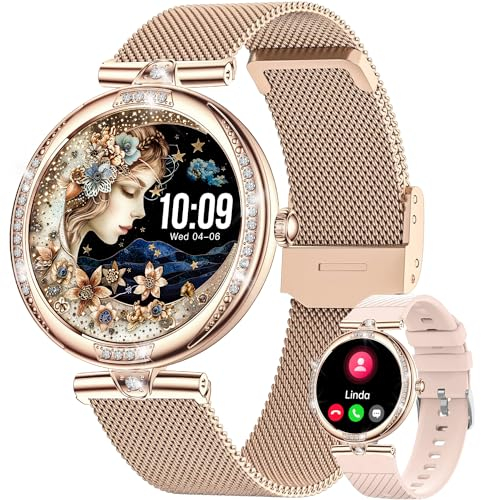 Fitonme Montre Connectée Femme avec Appel Bluetooth, 1,19 Smartwatch Femme avec Écran AMOLED/Étanche IP68/100+ Modes Sport/Fréquence Cardiaque/Sommeil/SpO2 Montre Connectée pour Android iOS Or Rose