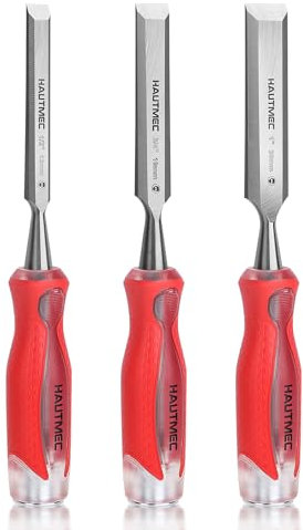 HAUTMEC 3 Piece Wood Chisel Set (13, 19, 25mm) High Impact Drop-Forged CR-V Steel Bevel Edge Chisels with Portable Storage Bag for Carpentry & Joinery Work, HT0364