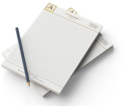 Premium Notizblock DIN A4 personalisiert, liniert/kariert/blank/Punktraster selbst gestalten, hochwertiges Papier, Collegeblock/Schreibblock für Schule/Studium/Unternehmen mit Adresse (Golden Style)