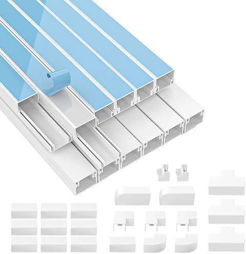 12 Pcs Kabelkanal Weiß Selbstklebend, Mini Kabelkanäle 40cm (12 STK-20x10 mm klein)-22 Zubehör Und 480cm PVC Kabelabdeckung zum Verstecken von Kabel,TV Kabelkanal für alle Netzkabel in Haushalt