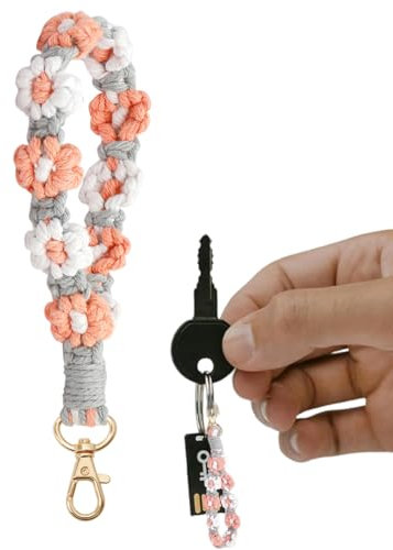 WHYCNJL 1 Pièce Porte Clef Bohème Ruban Macramé Porte-clés court Fille Cadeau pour Femme Rose