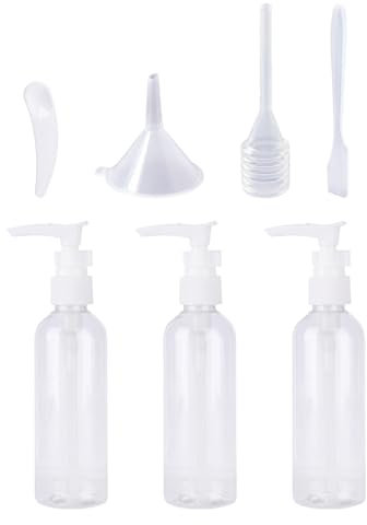 3 100Ml Push Bottles, 4 Piece Dispensing Tool, Soap Dispenser, Pump Dispenser, Mini Soap Dispenser, Pump Dispenser Empty, Small Pump Bottle for Filling