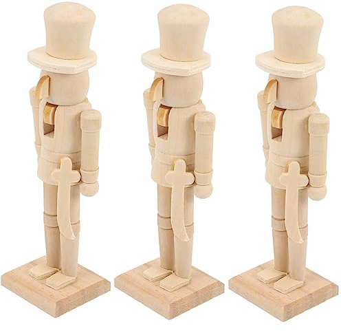 KONTONTY Schiaccianoci in Legno Di Noce Grezzo Soldatini Vuoti Per Decorazioni Natalizie 3 Pezzi Set Per Artigianato Fai Da Te
