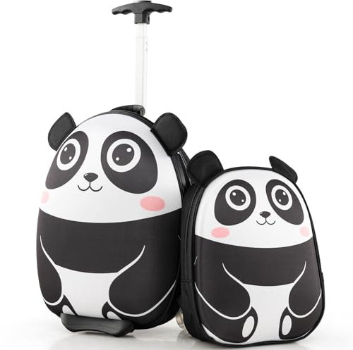SOARS Kinderkoffer 16” & Rucksack 12”, Kindertrolley mit Rollen & Teleskopgriff, 2tlg. Kinderkoffer Set, Kindergepäck, Reisekoffer Kinder Jungen & Mädchen, für Spielzeug, Kleidung (Panda)