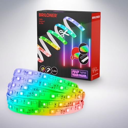 BRILONER - Pimp your Panel LED Strip extension set, RGB couleurs de lumière, télécommande, room decoration, band, accessories panneau acoustique, bande lumineuse, 2,6m, blanc