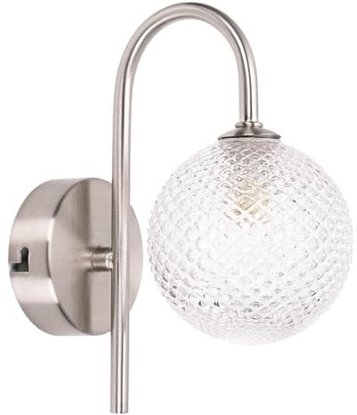 ValueLights | Brushed Chrome Wall Light Fitting with Textured Glass Shade | Bath Wall Lights, Home Décor & Improvement Essential | IP44 Bathroom