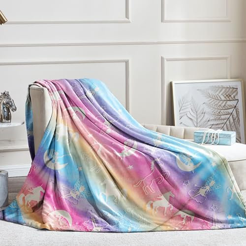 LXTOPN Kuscheldecke für Kinder, Einhorn Decke Kuscheldecke Leuchtet im Dunkeln, Einhorn Geschenke für mädchen Super Weiche und Warme Decke