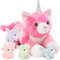MorisMos XXL-Kuscheltier, riesige Katze, 60 cm, Mama-Schaf mit 4 Kawaii-Babys, realistisch, weich, Katze, Einhorn, Plüschtiere, groß, Teddybär, Geschenk für Kinder, Geburtstag, Weihnachten, Deko