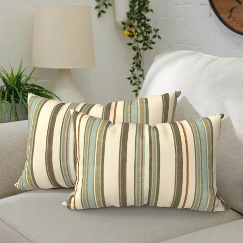 DYTXIII Lendenkissenbezüge für den Außenbereich, wasserdicht, rechteckig, dekorativ, lichtbeständig, für Balkon, Veranda, Couch und Terrasse, gestreift, Onyx, 2 Stück