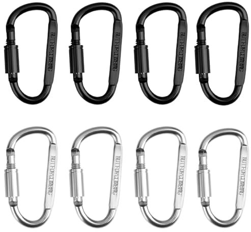 Carabiner Clip 8pcs D Ring Locking Key Rings, Small Carabiner Clips with Screw Gate Lock, Locking Carabiners for Outdoor, Fishing, Hiking, Traveling, Fishing, Backpack
