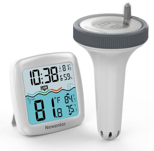 Newentor PoolThermometer - Funk Wasserthermometer Schwimmend– Aufgerüstete IPX8 Wasserdicht – Verbesserter Antennen - Turbo für 100m Reichweite durch Wände – Für Pool, Whirlpool und Aquarium-Weiß