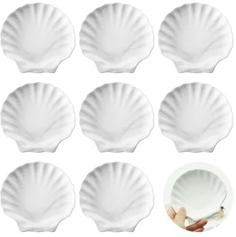 Sertay 8 Pièces Mini Bol Forme Coquille, Coquilles Sauce Céramique, Céramique Coquillage Bols Trempage, Adapté pour Servir des Desserts, des Collations, de Crème Glacée, des Noix (Blanc)