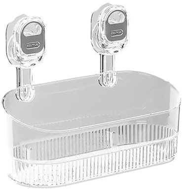 New No-Drill Bathroom Suction Storage Box - Multi-Functional Wall-Mounted Shelf for Convenient Organization (Clear)