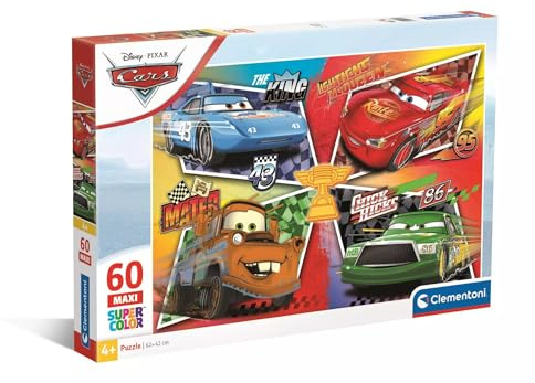 Clementoni Puzzle Maxi Cars 60 Stücke für Kindern 4-6 Jahre, Cartoon, Geschenk für Kinder, Puzzle für Kinder, Made in Italy, 26332
