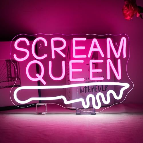 ineonlife Scream Queen Neon Schild, Led Schild für Wand Dekor,Schrei Königin Neon Led Schriftzug für Mädchen Zimmer, Schlafzimmer, Party, Schönheitszimmer,Clubs,Bars