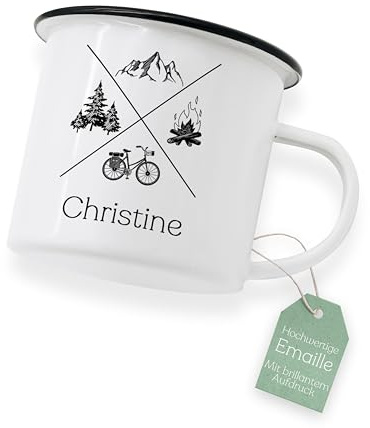 ABENTEUERNAH Tasse Fahrrad, Kaffeetasse Camper, Outdoortasse Angler, Emailletasse Mann, Fahrradgeschenk, Vatertag Geschenk, Becher, Outdoor Flasche personalisiert (Fahrrad)