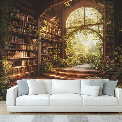 NOGAWA Papier Peint xxl Bibliothèque, Papier Peint Motif Fantaisie, Panoramique Décoration Murale Pour Salon, Chambre, Tapisserie Murales Intissé, Wallpaper Mural 350x256cm